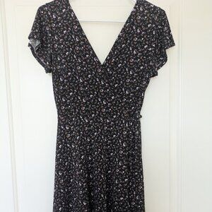 Kaileigh womens black floral fit and flare dress short sleeve size XS